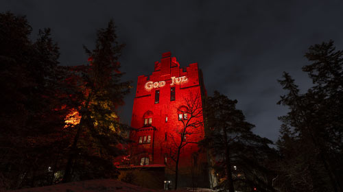 God jul skrivet på Cedergrenska tornet